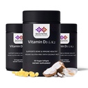 Vitamin D3 + K2 s kokosovým olejem - Vegan Vitamin D 5000 IU & MK7 Vitamin K 110mcg pro kosti, srdeční a imunitní podporu, Non- GMO, Testovaná třetí strana, Soy Free, High Absorption 60 Veggie Softgels