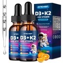 2PCS Vitamin D3 K2 Kapky pro děti - Tekutý dodatek s hořčíkem pro absorpci vápníku, společné zdraví, zuby & srdce - Non- GMO, Vegan, Orange, 4 Fl Oz - Děti věku 4 +