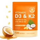 Vitamin D3 K2 10000 IU s 200 mg, Vitamin D3 a K2 Kapsle, 2 v 1 Vitamíny D & K Komplex s panenským kokosovým olejem, 120 Softgels, snadné spolknutí & Non- GMO