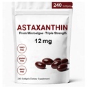 Astaxanthin 12 mg, Premium Astaxanthin Antioxidant Doplňky s antioxidační aktivitou, Podporuje oko, imunitní, zdraví pokožky, vnitřní oběh - 240 Softgels