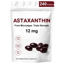 Astaxanthin 12mg, 240 Softgels, Premium Astaxanthin Antioxidant doplňky, podporuje oko, kůže, imunitní, vnitřní cirkulace, Non- GMO, gluten zdarma, No Soy- 8 Měsíce Dodávka