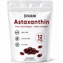 DIVANI Astaxanthin 12mg, Antioxidant dodatek pro denní wellness, imunitní, oční a kožní podpora, Non- GMO, gluten zdarma - 120 Softgels