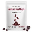 O NATURE. Ziran Astaxanthin Dodatky 24 mg, Antioxidanty dodatek, Podpory pro oční a kloubní a kožní zdraví 124; 4 Měsíční dodávky 124; 120 Softgels