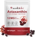 AIQIUSHA Astaxanthin Doplňky 12 mg s Coconut Oil, 120 Softgels, 4 Měsíční zásoba 124; Triple Strength Natural Astaxanthin z mikrořas CARL 124; Non- GMO, gluten & Soy Free