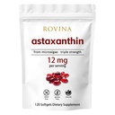 Rovina Astaxanthin 12mg Softgels • Výkonný přírodní antioxidant na podporu komfortu očí, kůže Vitality & imunitní zdraví • Lepek zdarma • 120 Zrna