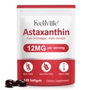 Astaxanthin doplňky, Astaxanthin 12mg, 120 Softgels Antioxidant Astaxantina dodatek pro oko, pleť, společné a imunitní zdraví, podporuje vnitřní oběh a srdeční zdraví, Non- GMO & No Gluten