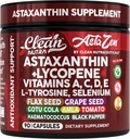 Clean Nutra Astaxanthin 12mg Lycopene dodatek s vitaminem A C D3 E, L-Tyrosin, Selen, Flax, Grape Seed, Gotu Kola, Amla, Black Pepper, 90 Komplexní Veggie Kapsle