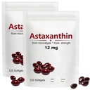2pack Astaxanthin 12mg, 120 Softgels, Max síla antioxidant s kokosovým olejem, přírodní vzorec, vysoká absorpce pro oční a kožní podporu, přírodní vzorec, Non- GMO, gluten zdarma