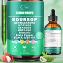12- in-1 Soursop Bitters Liquid Drops 2000mg, Soursop Drops with Ashwagandha, Black Seed Oil, Moringa, Viz Moss for Natural Antioxidant, Cell Support & Regeneration, Imunitative Boost, Bohatý na vitamín D & C