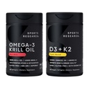 Sports Research ® Multivitamin Pack - Omega33 Krill Oil 500mg w / Choline, Fosfolipidy & Astaxanthin a Vitamin K2 & Vegan D3 5000iu s kokosem MCT Oil - Non- GMO · Gluten zdarma