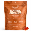 Savanna Skin Tanning Gummies, s vitaminem C & E, Astaxanthin, Beta karoten, kožní záření a hydratace pro přírodní vzhled záře, bronzové, non-GMO, Vegan & Sugar Free - 60 Počet (1)