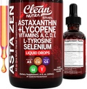 Clean Nutra Astaxanthin Lycopene Liquid Kapky Absorpční podpora Vitamíny A C D E 4 fl oz - Potent Natural D3 C E A & Selenium L- Tyrosin Formule Čistá antioxidant Směs Vylepšený Nutrient