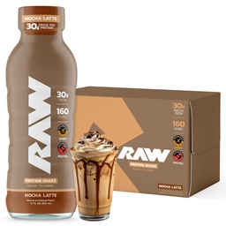 RAW Ready- to- Drink Protein Shake, Mocha Latte - RTD protein Nápoje s grass- Fed syrovátkové protein izolát pro post- workout - Zero- Cukr & gluten- Free Meal Replacement Drink & Breakfast Shake, 12 Fl Oz