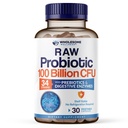 Zdravé Wellness Organic Raw Probiotika 100 miliard CFU, Dr. Vhodné pro ženy a muže, Kompletní doplněk pro dospělé s prebiotika a trávicí enzymy; 30 Kapsle, Stabilní