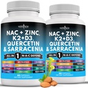 NEW AGE NAC dodatek N-Acetyl Cysteine- s vitamínem D3, K2, zinek, Quercetin, Triphala, Sarracenia Purpurea, Elderberry, Svatý Basil, Bee Propolis, Bromelain, L-Lysin - 120 Počet