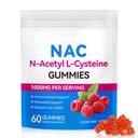 Daiasns NAC Gummies pro dospělé a děti 1000mg - Žvýkací doplněk NAC N-Acetyl Cysteine podporuje Lung & Játra Detox, Antioxidant & Imunitní obrana, Jahoda Flavor 60 Počet