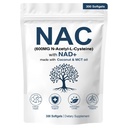 NAC 600mg Non- GMO, Gluten Free, Organic NAC dodatek N-Acetyl Cysteine Kapsle s NAD + pro Cellular & Lung Health, 300 Softgels