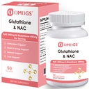 OMOGS Glutathione & NAC dodatek, s vtamin B & Selen, podporuje jaterní zdraví, buněčné, antioxidant, Energy Production & Imunity, Vegan & gluten-Free, 90 Veg Kapsle.