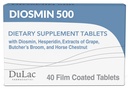 Dulac Diosmin 500, Mikronizovaný Diosmin Hesperidin Dietní dodatek 1000mg na porci, Koňský Chestnut Extract, Řezník & Red Grape Extract, Okružní podpěra, 40 Tablet, Made in Itálie