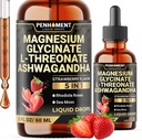 5in1 Glycinát hořečnatý Tekuté kapky s Ashwagadha Extract, Magnesium L- Threonát, Rhodiola Rosea, Moss - Brain Support and Immunote - 2 Fl Oz - Supply 30- Day - Jahodová příchuť