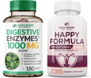 Zdravé Wellness trávicí enzymy 1000MG Plus Prebiotika & Probiotika Dodatek + Happy Formule Přírodní Stres Formule Relief Dodatek pro ženy & Muži Bundle