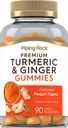 Piping Rock Turmeric a zázvorové gumové gumy 124; 90 Počet 124; Peach Flavor 124; Vegan Formule 124; Non- GMO, gluten zdarma dodatek