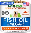 BARK & SPARK Omega 3 pro psy - 180 Fish Oil Paces for Dog Shedding, Skin Alleries, Itch Relief, Hot Spots Treatment - Joint Health - Skin and Coat Supplement - EPA & DHA Fatty Acids - Psí losos olej