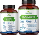 Zazzee 40: 1 Ratio Myo a D-Chiro Inositol dodatek pro ženy cr124; D-Chiro a Myo Inositol Kapsle pro regulaci cyklu Ovaria Podpora & Celková Hormon Balance pro ženy - Vegan & ISO Lab Tested