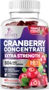 Cranberry Gummies 50: 1 Cranberry Extract - Podpora močových cest Vyrobeno s 25,000mg, Pomáhá čistit a chránit, Cran Berry Gummy dodatek + vitamín C, Žvýkací Cran pilulky pro ženy - 60 Gummies