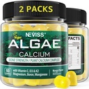 (2 Pack) Vápník gumové pro ženy, cukr zdarma doplněk vápníku z udržitelných řas (třetí strana testována) s vitamínem D3 K2, C, zinek, boron, mangan pro sílu kostí, vápník Absoption, Vegan