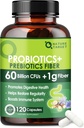 Probiotika pro ženy a muže stravitelné zdraví s prebiotickým vláknem - Příplatek vlákna s 60 biliony probiotika pro Regularitu & Gut Cleanse - Podporuje příležitostné zácpy - 120 Veggie Kapsle