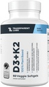 Transparentní Labs Vitamin D3 K2 - Vitamin D & K2 Vitamin dodatek pro muže a ženy, Vegan- Friendly D3K2 5000 IU Doplňky na podporu kostí, imunity a celkové zdraví - K2 D3 60 Kapsle