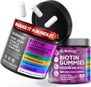 Biotin Vlasové růstové pouzdro - Biotin Vitamíny a Keratin Kapsle + Vlasové gumy s kolagen & Astragalus - Vlasové kožní nehty Vitamíny pro ženy a muže 124; 60 Kapsle + 60 Gumy