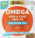 Omega 3 Rybí olej pro psy (180 Ct) - Žvýkačky na kůži - Suchá a ltchy kůže + Alergie Support - Lesklé kabáty - EPA & DHA mastné kyseliny - Přírodní lososové oleje Žvýkací srdce, Hip & Společná podpora