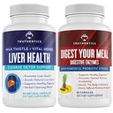 TRUTHENTIKA Zdraví jater a trávicí Enzymy Bundle - Podpora pro jaterní čištění Detox, Digestion, Nutrient Absorpce, Okusný plyn a floating - Gluten Free, Non- GMO