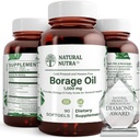 Natural Borage Oil Supplement - Bohatá v gama- linolenová kyselina (GLA), A potent Omega-6 Essential Fatty Acid známý pro podporu pokožky, Nerve, a společné zdraví 90 Softgels.