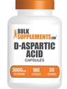 BulkSupplements D- Aspartic Acid Capsules - DAA dodatek pro muže a ženy, D- Aspartic Acid 3000mg - Neochucené & Soy Free, 6 Kapsle per Serving, 180 Kapsle (Balení po 1)