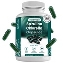 Spirulina a Chlorella Kapsle - Chlorofyl pilulky a modré zelené řasy na podporu Powerful Detox, Energie & Zdravý imunitní systém - 3X Více Chlorella Spirulina Powder / Serving - 90 Ct