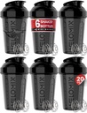 VELOMIX -6 balení - Shaker Cups for Protein Shake 20 oz - 6x Wire Whisk CLACK 124; Leak Proof Protein Bottle for Protein Shakes, Shaker Bottle Pack for Pre & Post Workout, Shaker Cup (ALL IN BLACK)