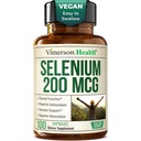 Selen 200 mcg Kapsle - High- Potency Selenium Dodatek pro štítné žlázy, Antioxidant & Imunitní Podpora - Vysoce biologicky dostupné L- Selenomethionin Essential Minerální doplňky - Vegan, 100 Kapsle