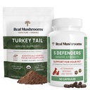 Real Houby Turecko Tail Powder for people (45 Servings) & Turkey Tail for Domestic (90ct) - Prášek & Kapsle Bundle for Immunote Support - Vegan, Non- GMO, Grain- Free, gluten- Free