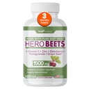 Gade Nutrition Hero Beets - Beet Root Capsules 1500mg - Organic Beet Root Powder + Vitamin C Zinek, bezinky, Grapefruity, Grape Seed Extract - 3 měsíce Dodávka
