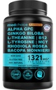 12- in-1 Nootropní doplněk mozku s kofeinem Bezvodý: Ginkgo Biloba pro podporu mozku, paměti a zaměření - B12, Alpha GPC, L Theanine a Choline doplňky s bioperine 1321mg (60ct)