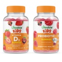 Živý Probiotický 2 miliardy CFU děti + Vitamin D Děti, Gummies Bundle - Velký Ochutnávka, Vitamin dodatek, gluten zdarma, GMO zdarma, Žvýkací žlab