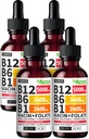 (4 Pack) Vitamin B12 a B6 Kapalné Kapky, B12 Sublingvální vitamin B Komplex - B 12 Vitamin 5000mcg - B12 Methylkobalamin pro energii, mozek, a srdeční podpora s 27,200 mcg, Malina, 80 Služeb