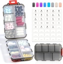 14 GRIDS Travel Pill Organizer Box s etiketami - Cestovní medicína Kit - Pocket Daily Pharmacy Container - Travel Medication Holder Disperser for Fish Oil vitamin Supplement Storage - Clear Gray
