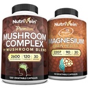 Nutriční Premium 120 Cap Houba Complex 2600mg & 90 Cap Magnesium 2207mg Bundle - 11 Houbičky - Lví hříva, Chaga, Reishi, Cordyceps, & Více - Imunitní a mozková funkce Plus paměti a zaměření