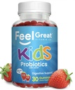 Feel Great USDA Organic Kids Probiotics Gummies CLAS124; Chewable Strawberry Probiotics for Digestive Health & Imunitation Support CLAS124; Plant based Probiotic & Prebiotic for Kids CLAS124; 30 Count