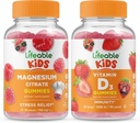 Lifeable Magnesium Kids + Vitamin D Kids, Gummies Bundle - Velký přípitek, dodatek k vitamínu, gluten zdarma, GMO zdarma, Žvýkací žlab