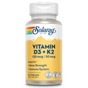 SOLARAY Vitamin D3 K2 - Kostní zdraví a imunitní podpora doplněk - s 5000 IU vitaminu D jako VIT D3 a 50 mcg vitaminu K2 jako Menochinon MK7, Made Without Soy, 60- Day Garance, 60 Serv, 60 VegCaps